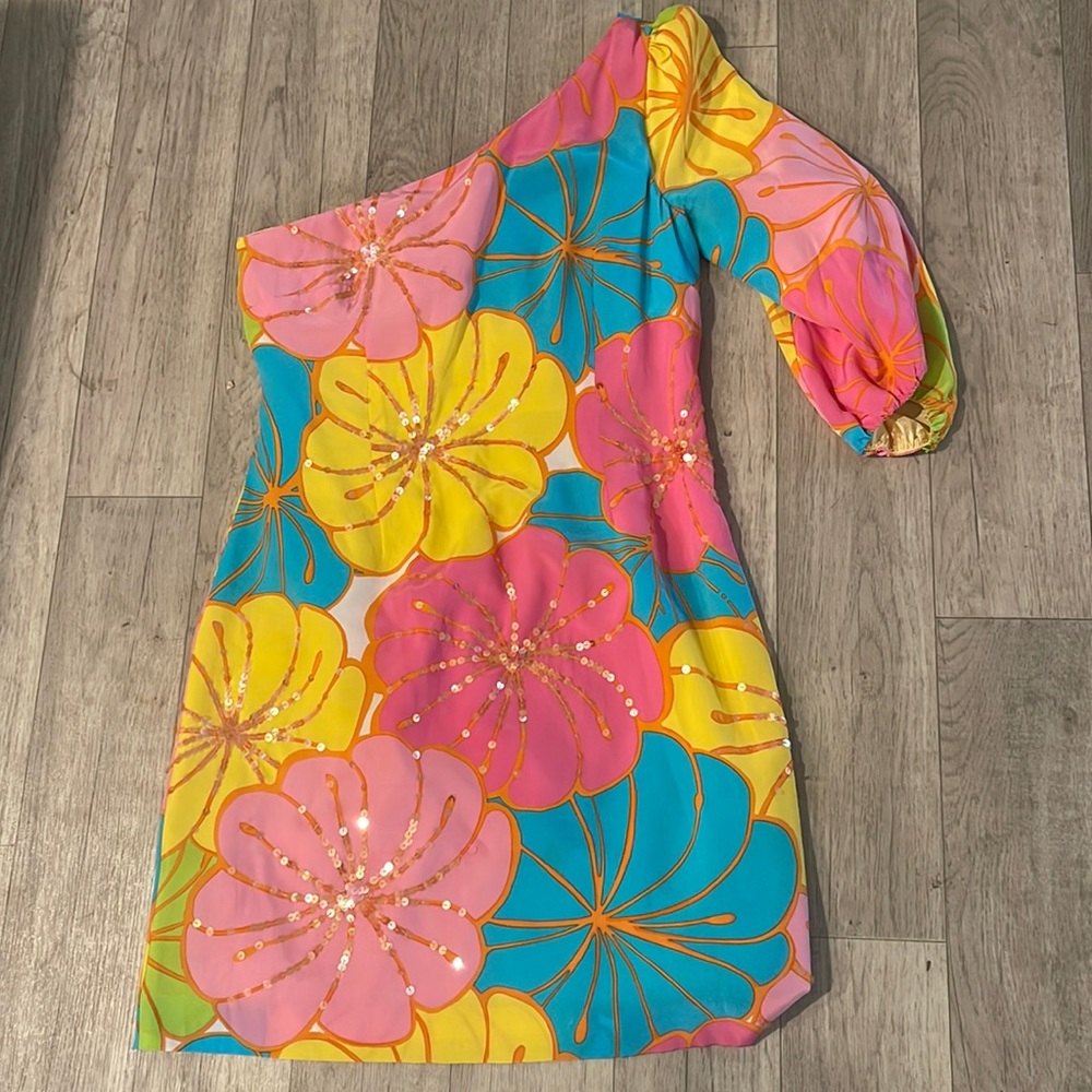 Lilly Pulitzer sequin dress one shoulder size 8 floral